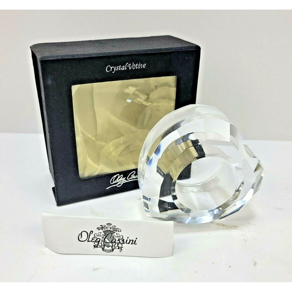 Oleg Cassini Crystal Votive Candle Holder Heart Shaped Clear Glass Signed NEW